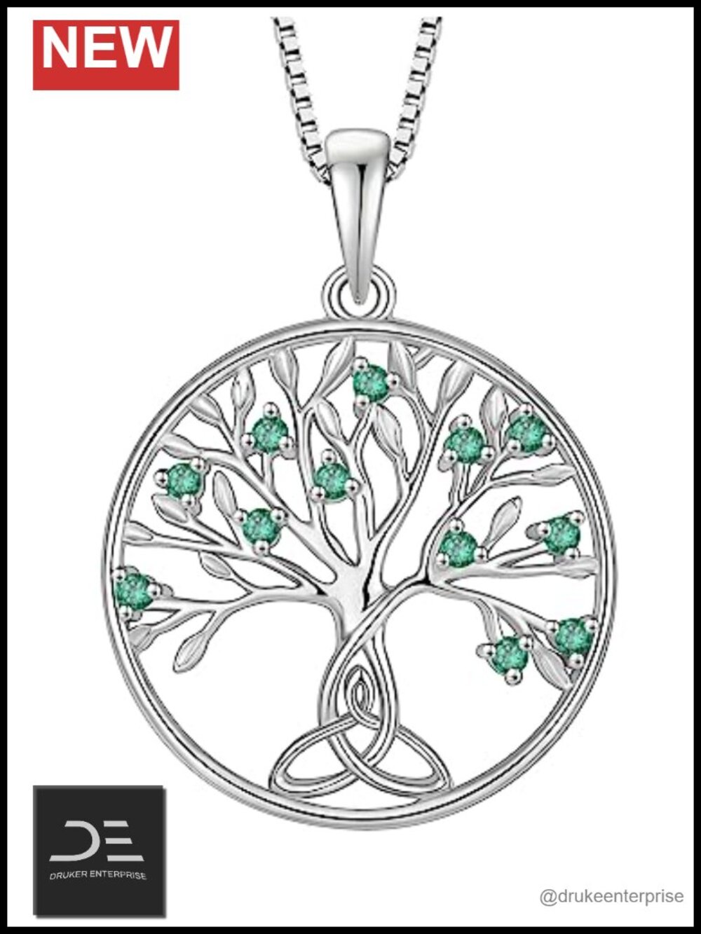 925 Sterling Silver Tree of Life Pendant Necklace with AAA Created Emerald